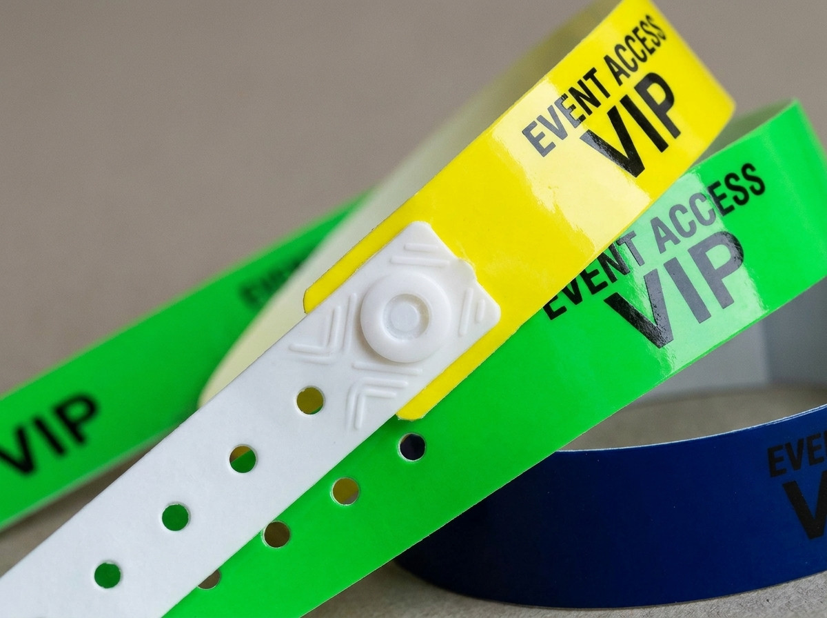 Färgglada vinyl-PVC-armband för passerkontroll med manipuleringssäker stängning